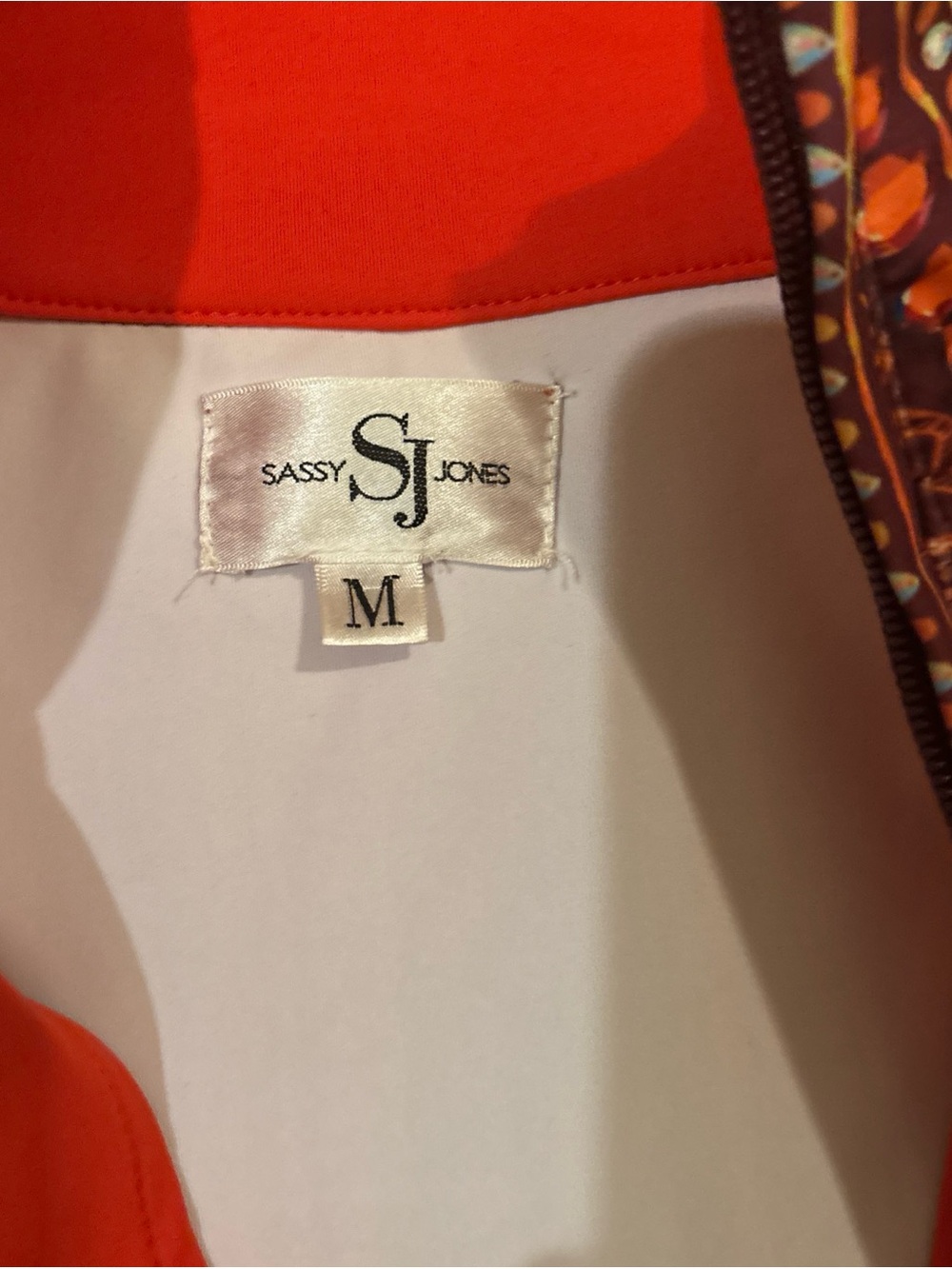 Sassy Jones Orange Geometric Striped High-Neck With wide Leg Jumpsuit - Picture 6 of 15
